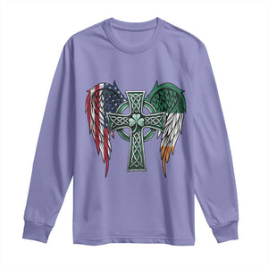 Patriotic Irish American Cross Long Sleeve Shirt St Patricks Day Religious Gift TS12 Violet Print Your Wear