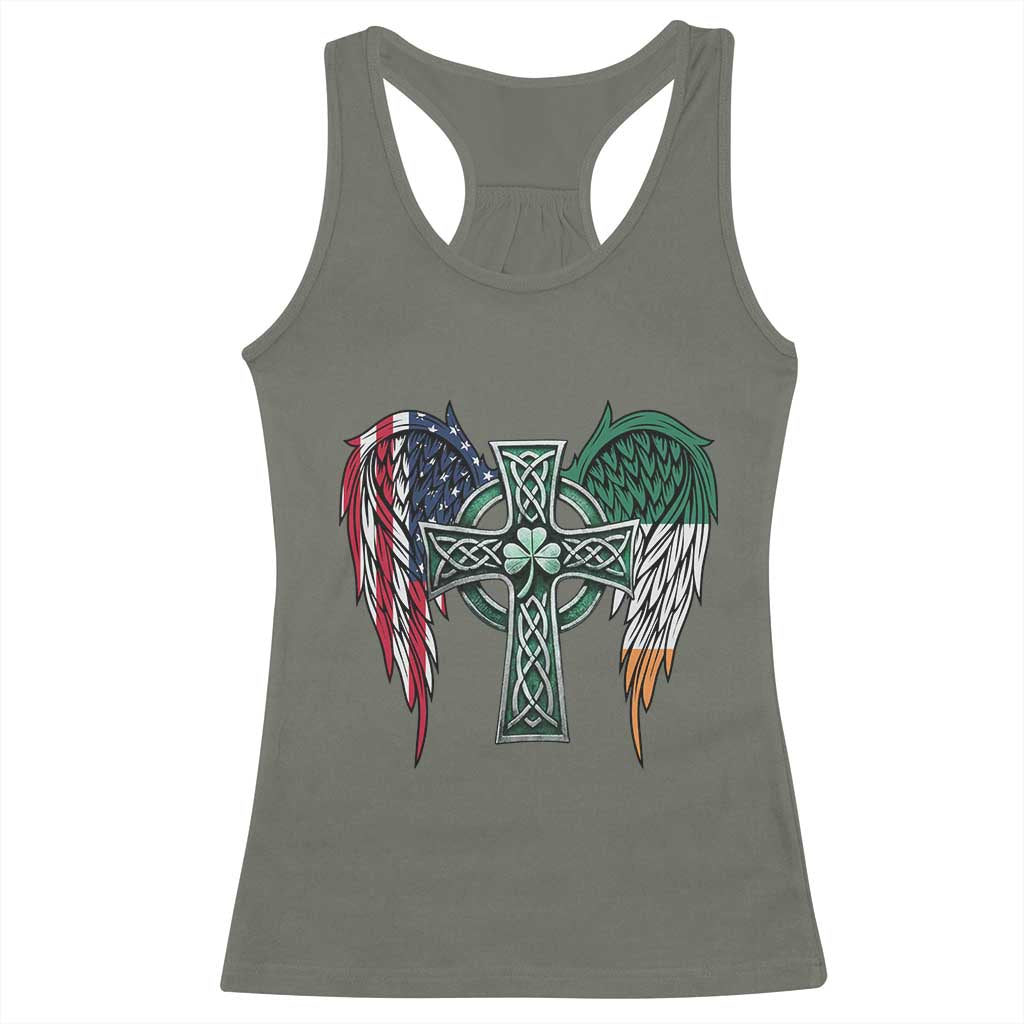 Patriotic Irish American Cross Racerback Tank Top St Patricks Day Religious Gift TS12 Military Green Print Your Wear