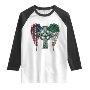 Patriotic Irish American Cross Raglan Shirt St Patricks Day Religious Gift TS12 White Black Print Your Wear