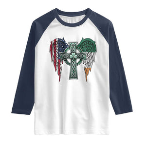 Patriotic Irish American Cross Raglan Shirt St Patricks Day Religious Gift TS12 White Navy Print Your Wear