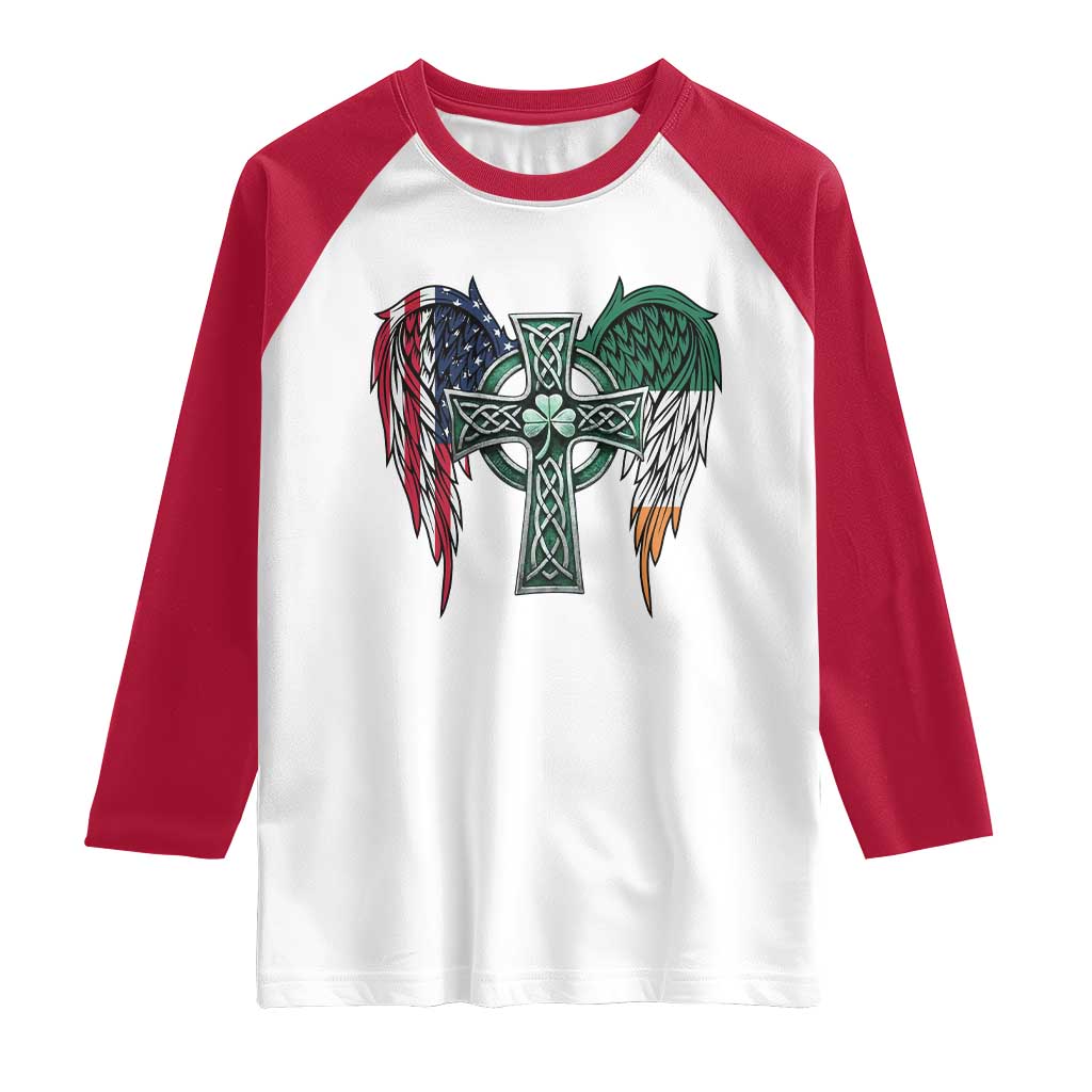 Patriotic Irish American Cross Raglan Shirt St Patricks Day Religious Gift TS12 White Red Print Your Wear