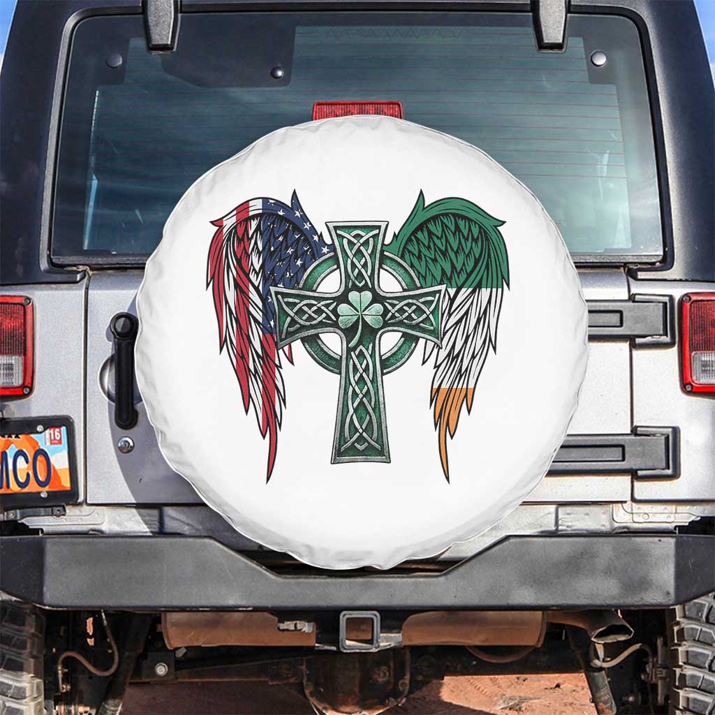 Patriotic Irish American Cross Spare Tire Cover St Patricks Day Religious Gift TS12 No hole White Print Your Wear