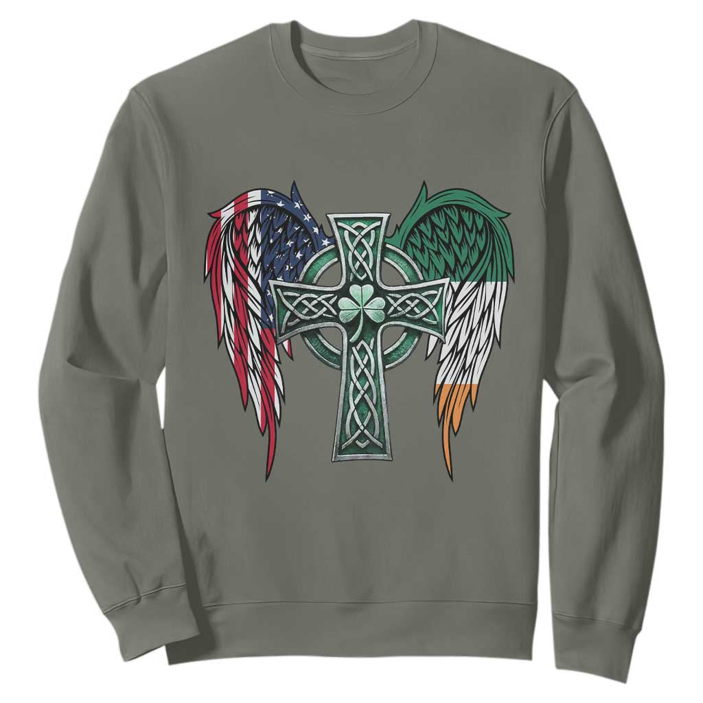 Patriotic Irish American Cross Sweatshirt St Patricks Day Religious Gift TS12 Military Green Print Your Wear