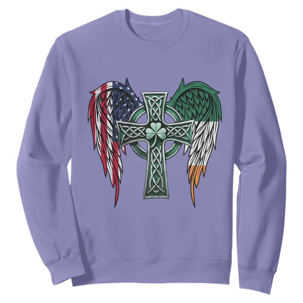 Patriotic Irish American Cross Sweatshirt St Patricks Day Religious Gift TS12 Violet Print Your Wear