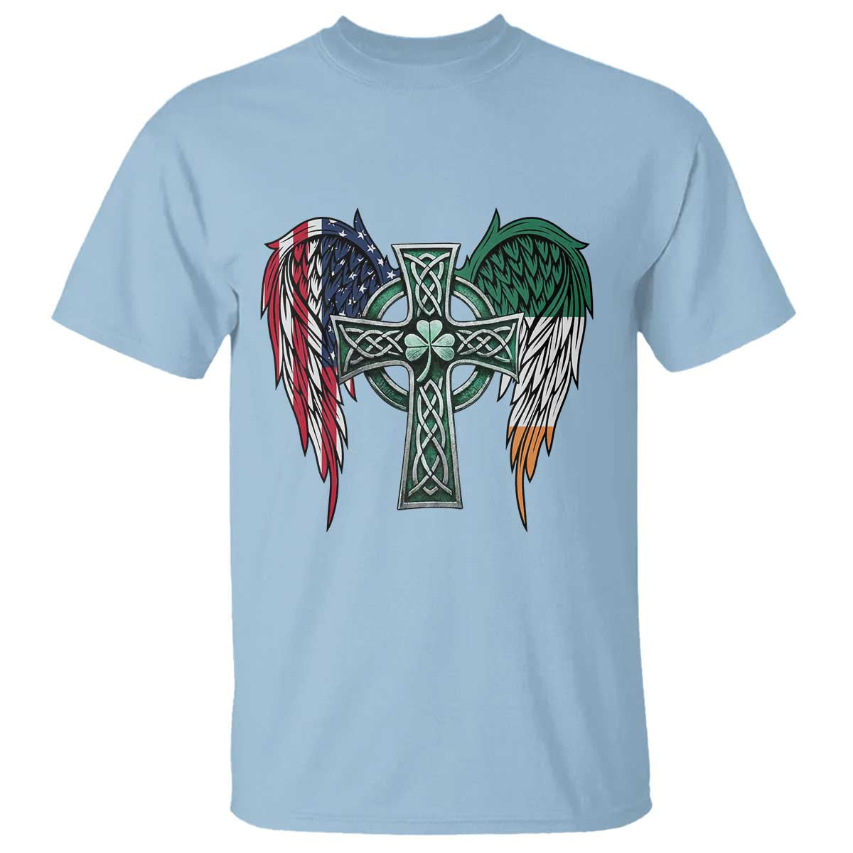 Patriotic Irish American Cross T Shirt St Patricks Day Religious Gift TS12 Light Blue Print Your Wear
