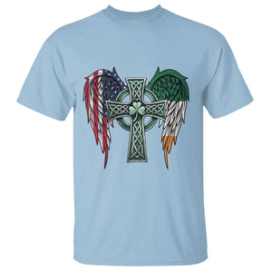 Patriotic Irish American Cross T Shirt St Patricks Day Religious Gift TS12 Light Blue Print Your Wear
