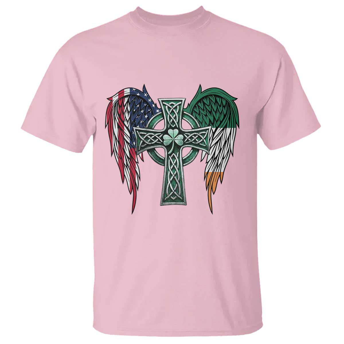 Patriotic Irish American Cross T Shirt St Patricks Day Religious Gift TS12 Light Pink Print Your Wear
