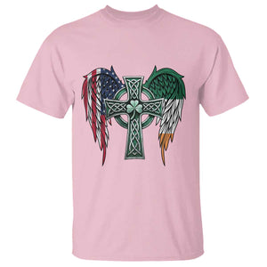 Patriotic Irish American Cross T Shirt St Patricks Day Religious Gift TS12 Light Pink Print Your Wear