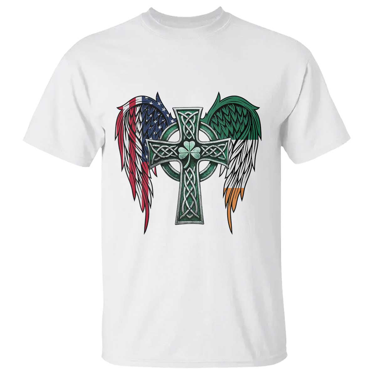 Patriotic Irish American Cross T Shirt St Patricks Day Religious Gift TS12 White Print Your Wear