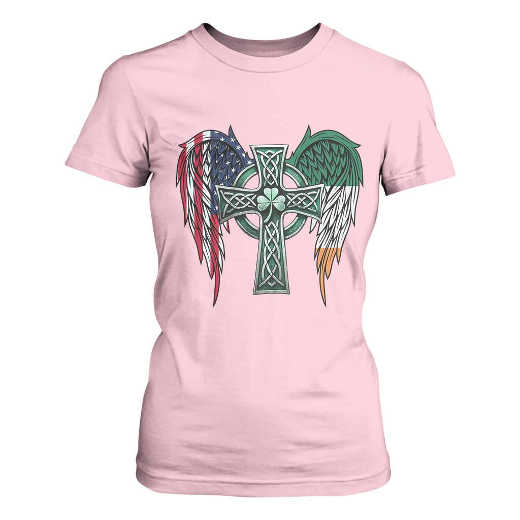 Patriotic Irish American Cross T Shirt For Women St Patricks Day Religious Gift TS12 Light Pink Print Your Wear