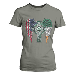 Patriotic Irish American Cross T Shirt For Women St Patricks Day Religious Gift TS12 Military Green Print Your Wear