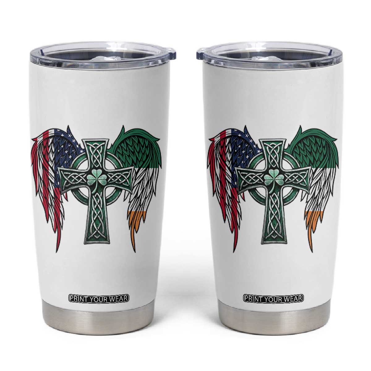 Patriotic Irish American Cross Tumbler Cup St Patricks Day Religious Gift TS12 White Print Your Wear