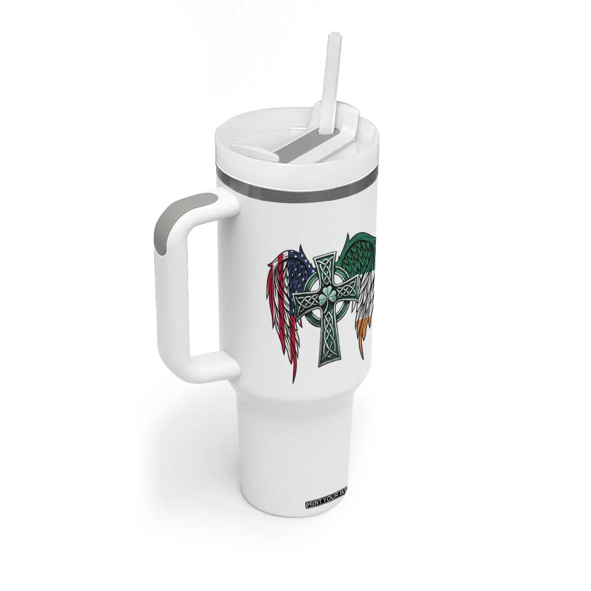 Patriotic Irish American Cross Tumbler With Handle St Patricks Day Religious Gift TS12 Print Your Wear