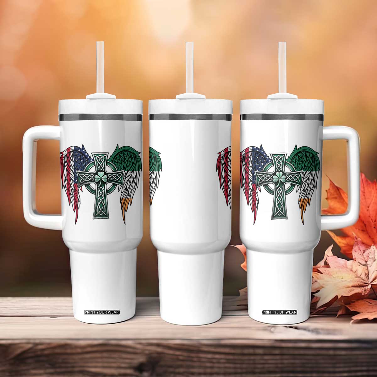 Patriotic Irish American Cross Tumbler With Handle St Patricks Day Religious Gift TS12 Print Your Wear