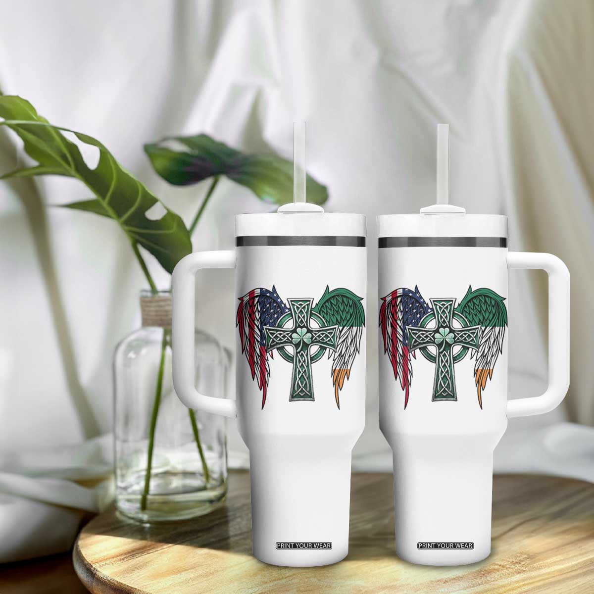 Patriotic Irish American Cross Tumbler With Handle St Patricks Day Religious Gift TS12 Print Your Wear