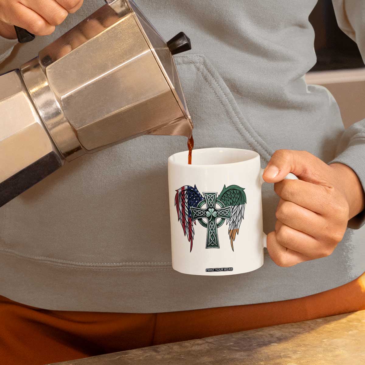 Patriotic Irish American Cross Coffee Mug St Patricks Day Religious Gift TS12 Print Your Wear