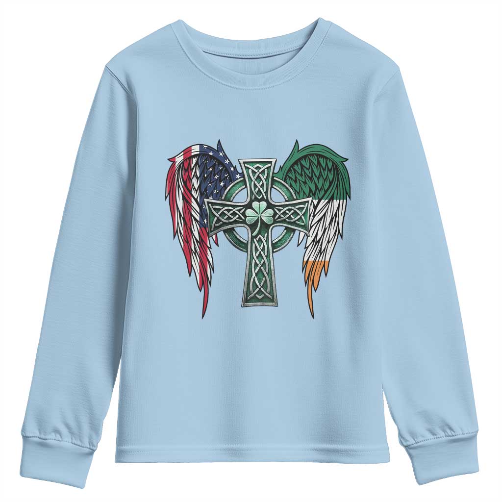 Patriotic Irish American Cross Youth Sweatshirt St Patricks Day Religious Gift TS12 Light Blue Print Your Wear
