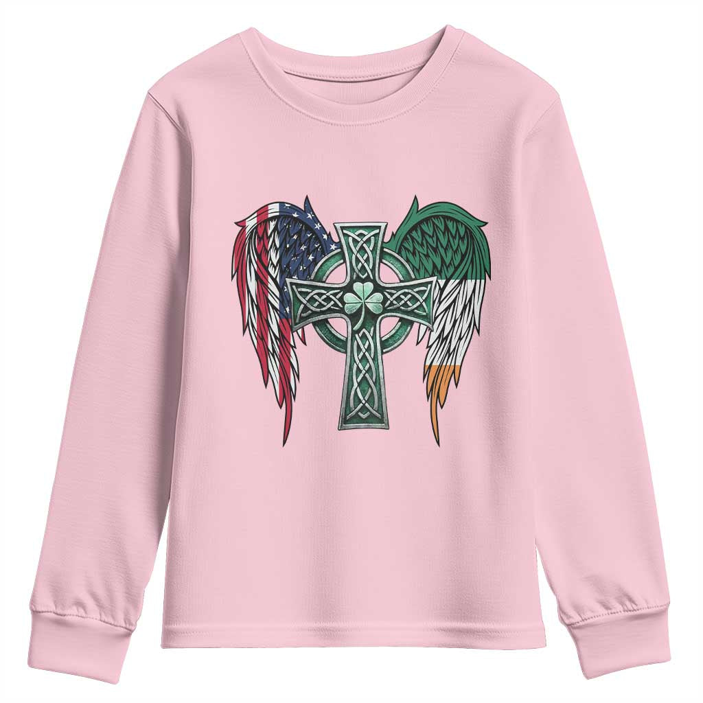 Patriotic Irish American Cross Youth Sweatshirt St Patricks Day Religious Gift TS12 Light Pink Print Your Wear