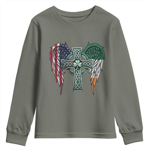 Patriotic Irish American Cross Youth Sweatshirt St Patricks Day Religious Gift TS12 Military Green Print Your Wear