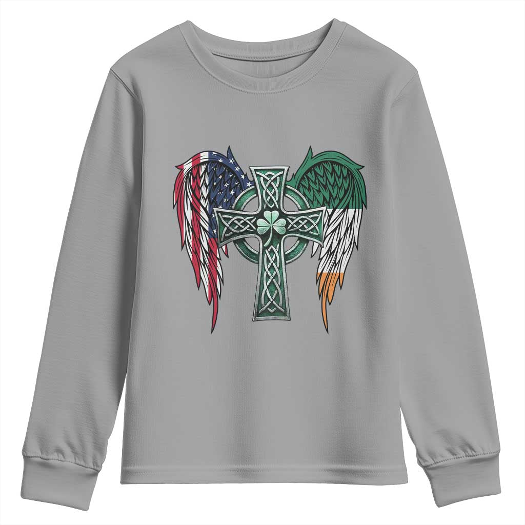 Patriotic Irish American Cross Youth Sweatshirt St Patricks Day Religious Gift TS12 Sport Gray Print Your Wear