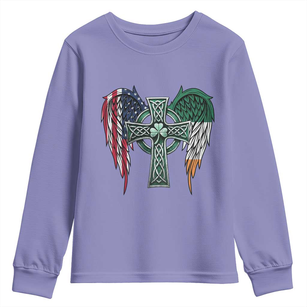 Patriotic Irish American Cross Youth Sweatshirt St Patricks Day Religious Gift TS12 Violet Print Your Wear