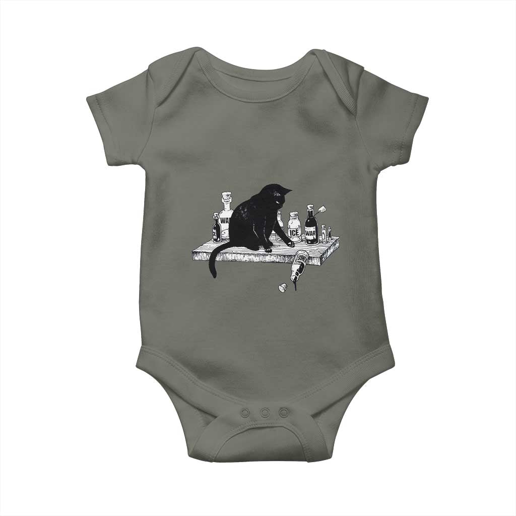 No Kings No Wars No Ice Cat Baby Onesie Political Humor Gift TS12 Military Green Print Your Wear