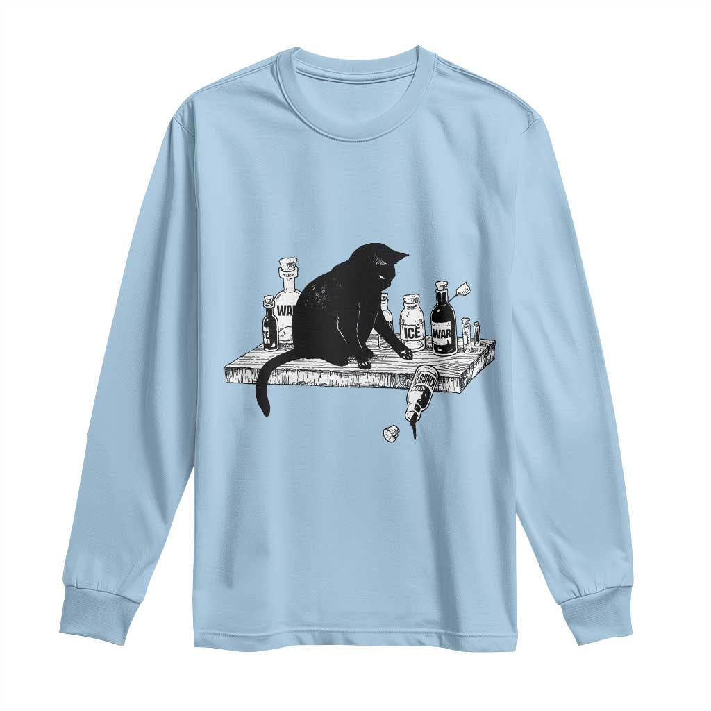 No Kings No Wars No Ice Cat Long Sleeve Shirt Political Humor Gift TS12 Light Blue Print Your Wear