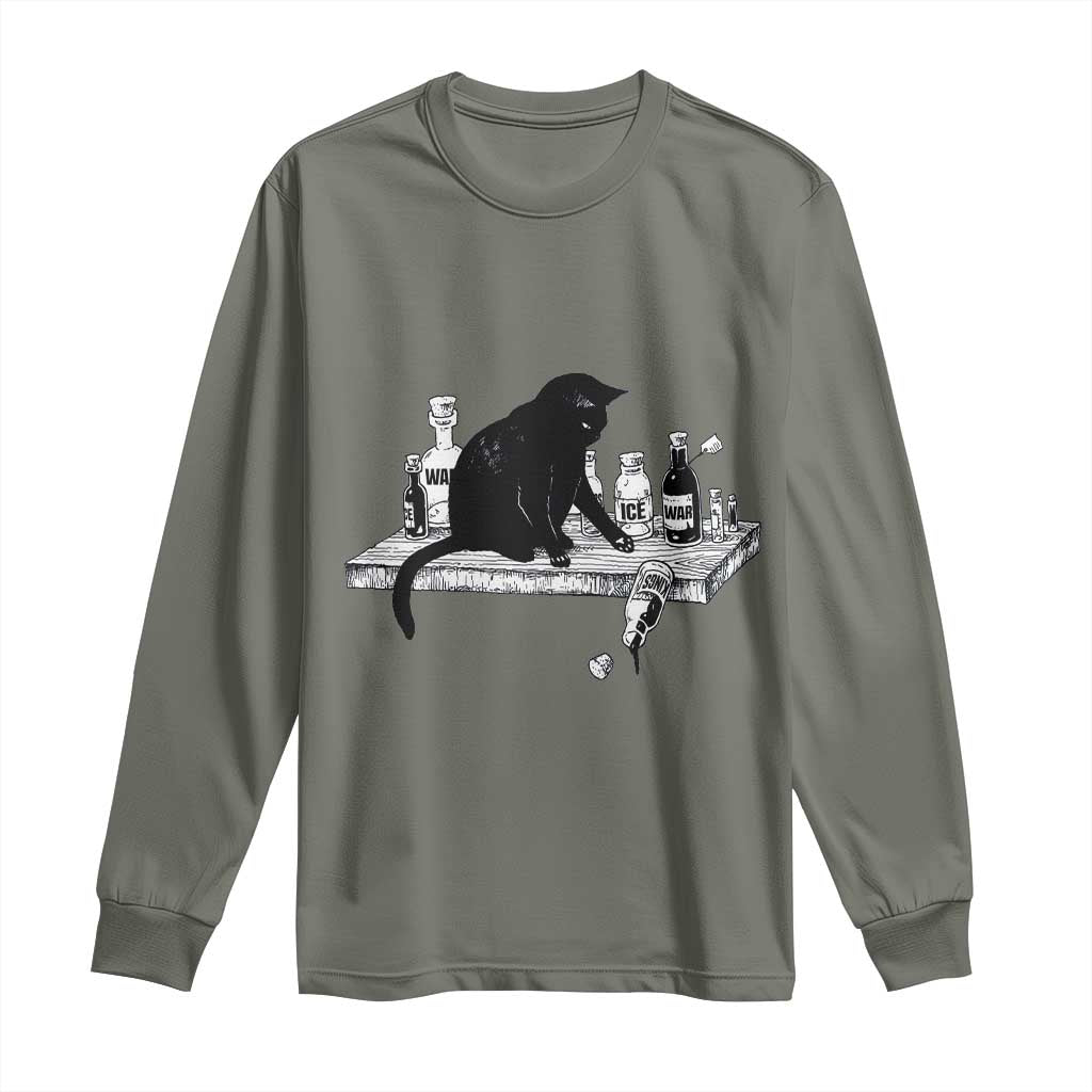 No Kings No Wars No Ice Cat Long Sleeve Shirt Political Humor Gift TS12 Military Green Print Your Wear