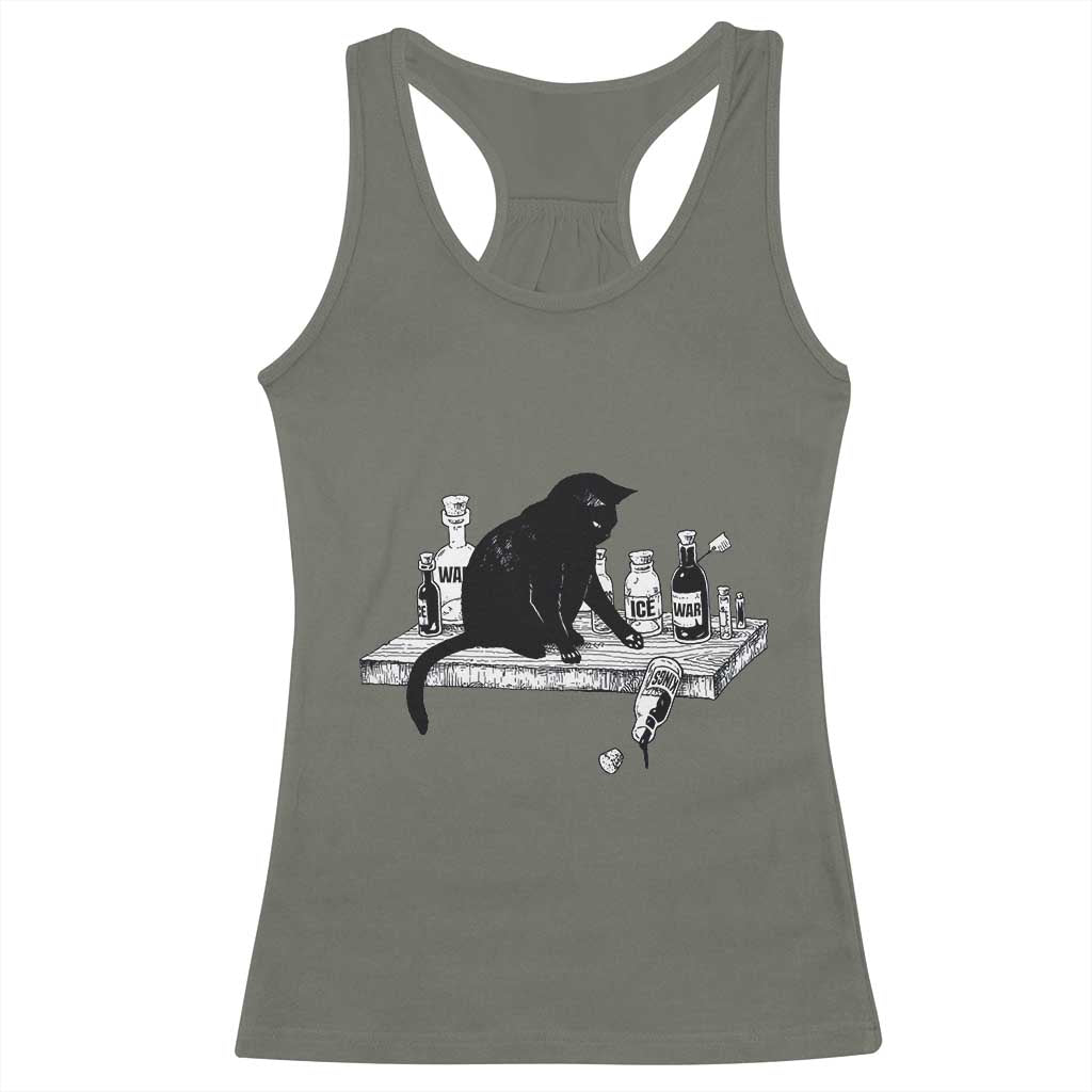 No Kings No Wars No Ice Cat Racerback Tank Top Political Humor Gift TS12 Military Green Print Your Wear