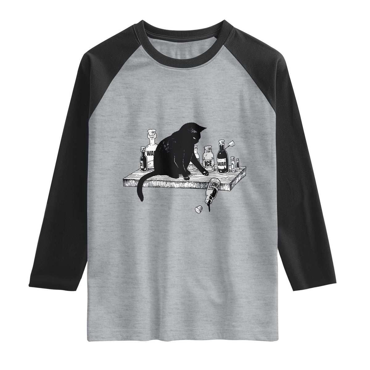 No Kings No Wars No Ice Cat Raglan Shirt Political Humor Gift TS12 Heather Gray Black Print Your Wear