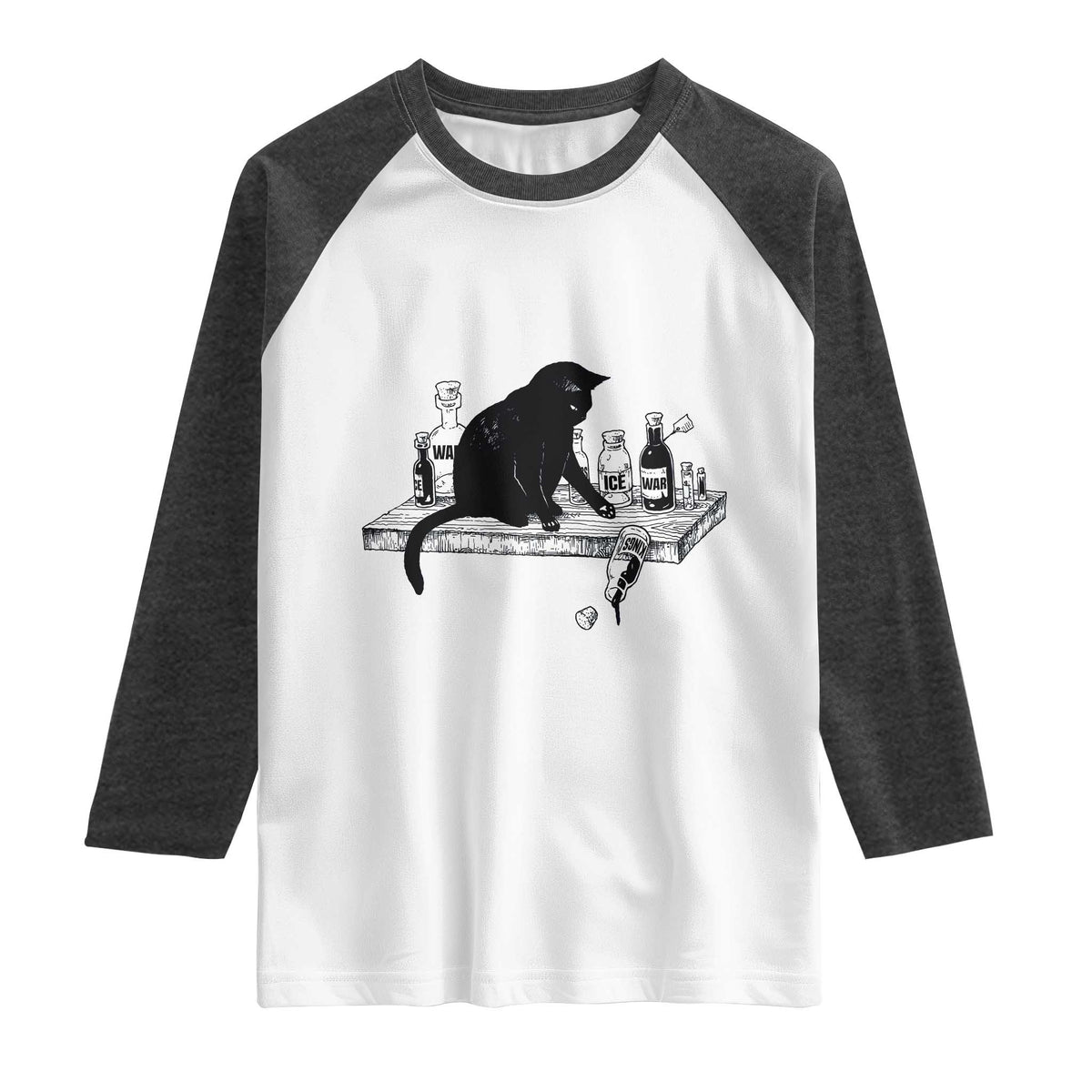 No Kings No Wars No Ice Cat Raglan Shirt Political Humor Gift TS12 White Heather Charcoal Print Your Wear