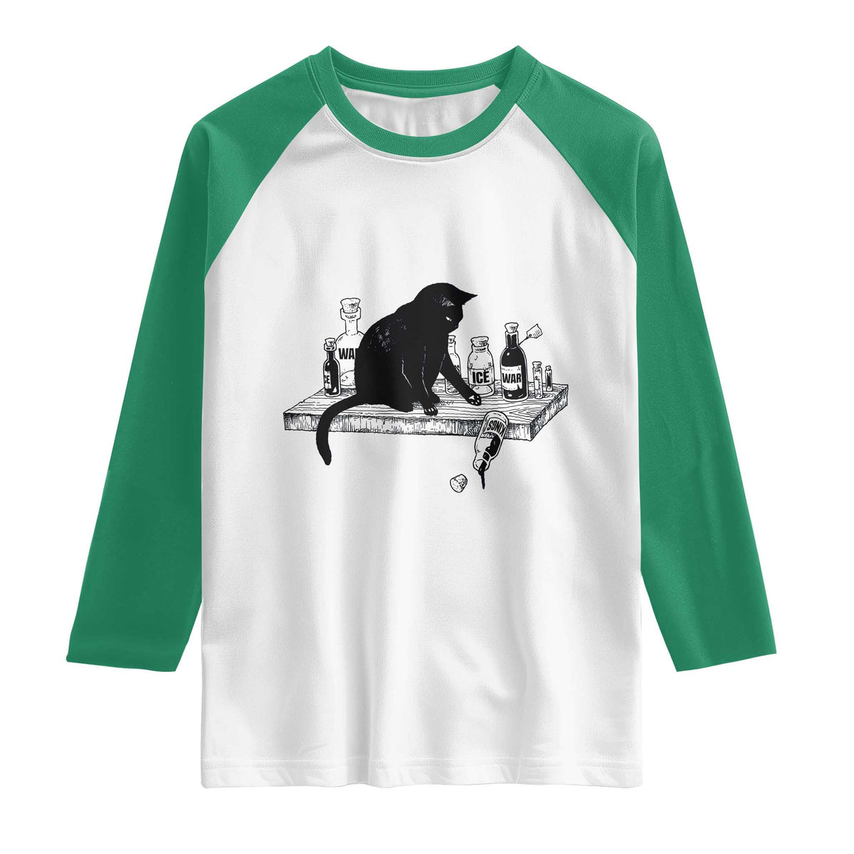 No Kings No Wars No Ice Cat Raglan Shirt Political Humor Gift TS12 White Kelly Green Print Your Wear