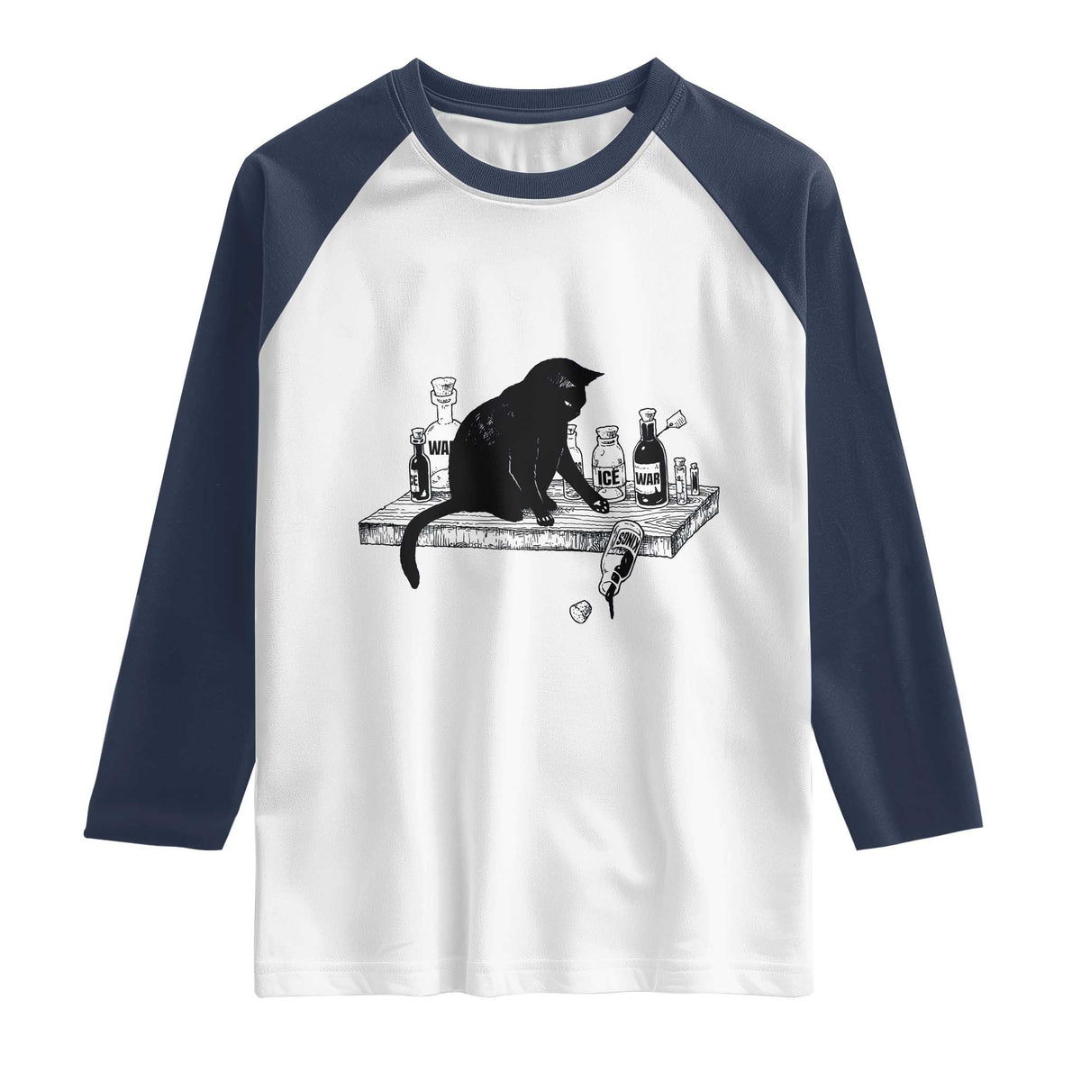 No Kings No Wars No Ice Cat Raglan Shirt Political Humor Gift TS12 White Navy Print Your Wear