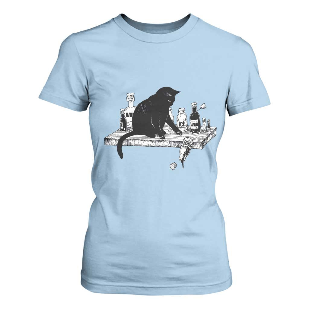 No Kings No Wars No Ice Cat T Shirt For Women Political Humor Gift TS12 Light Blue Print Your Wear