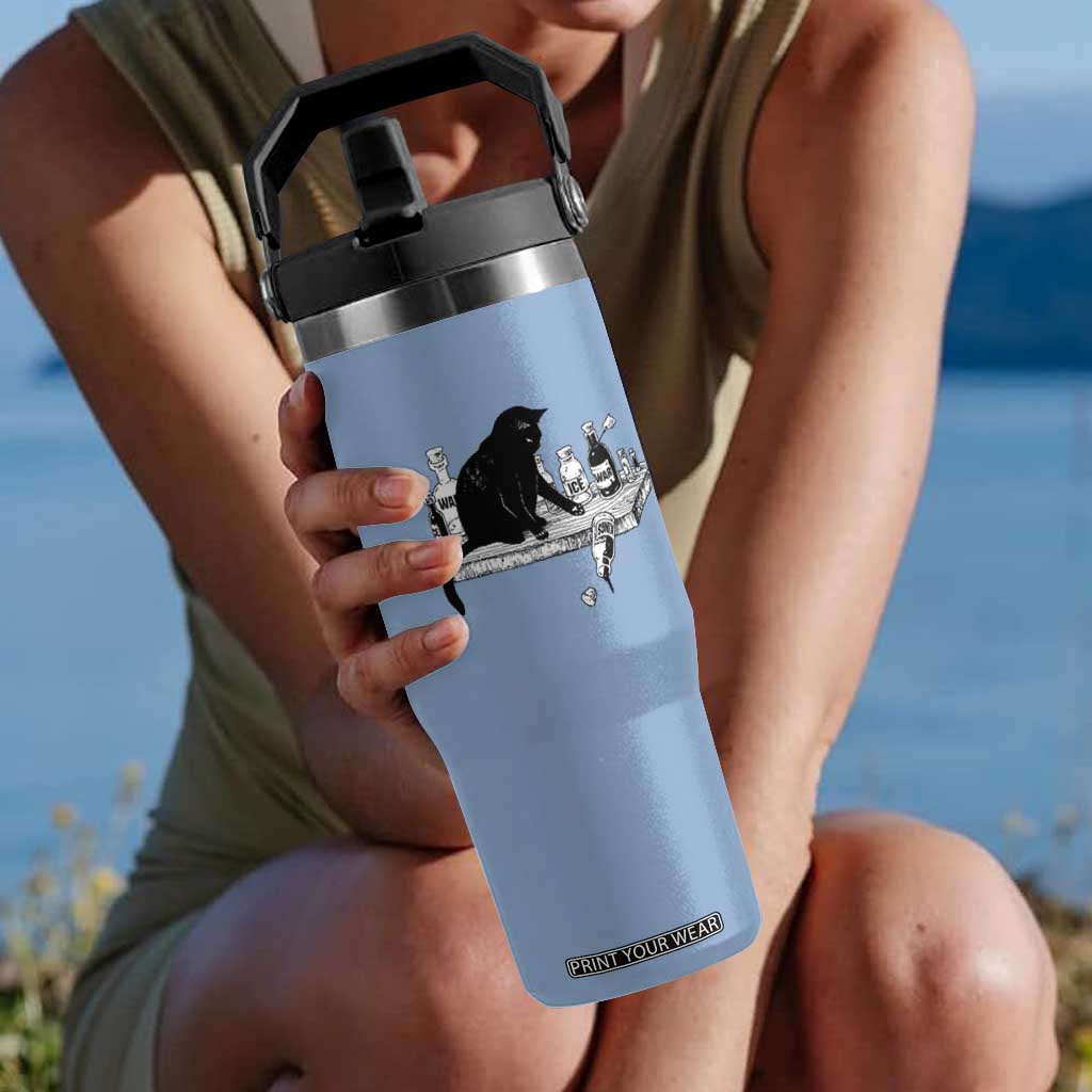 No Kings No Wars No Ice Cat Flip Straw Tumbler Political Humor Gift TS12 One Size: 30 oz Light Blue Print Your Wear