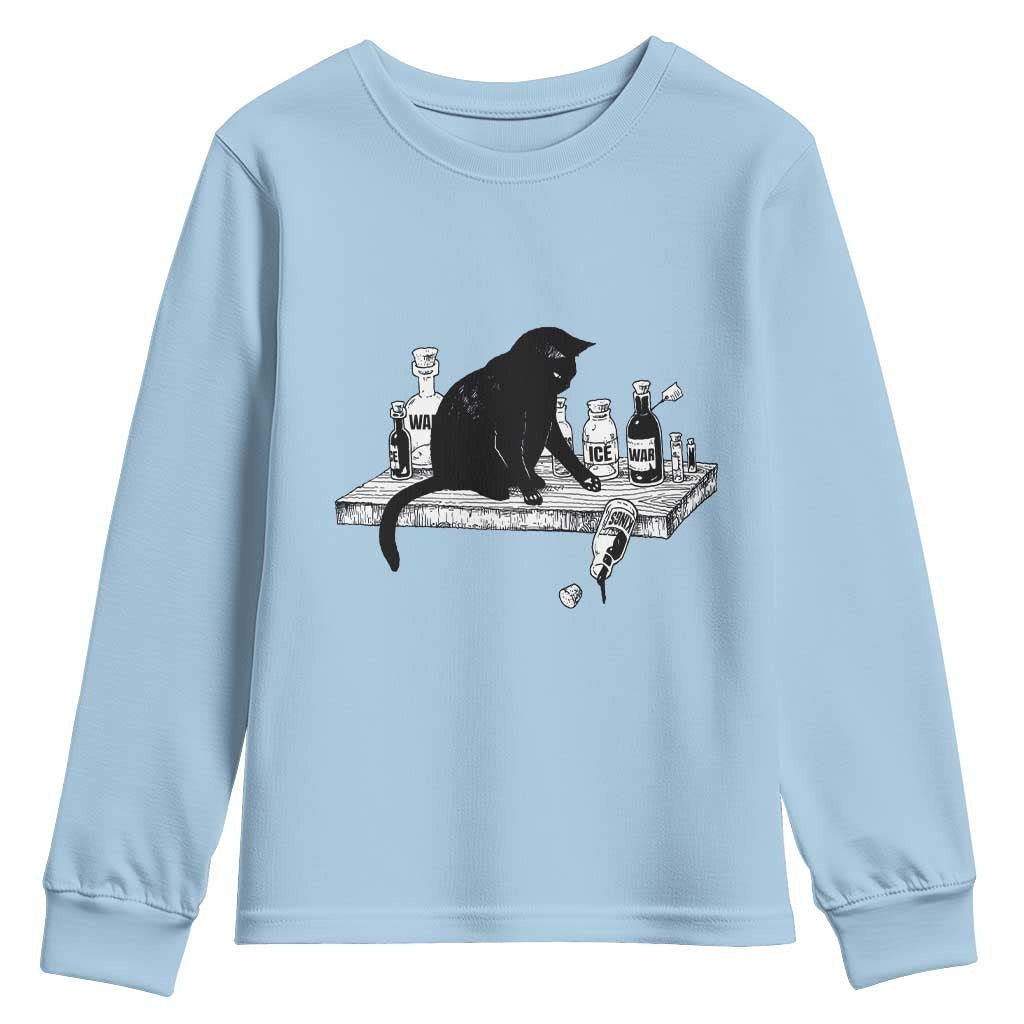 No Kings No Wars No Ice Cat Youth Sweatshirt Political Humor Gift TS12 Light Blue Print Your Wear