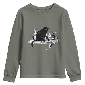 No Kings No Wars No Ice Cat Youth Sweatshirt Political Humor Gift TS12 Military Green Print Your Wear
