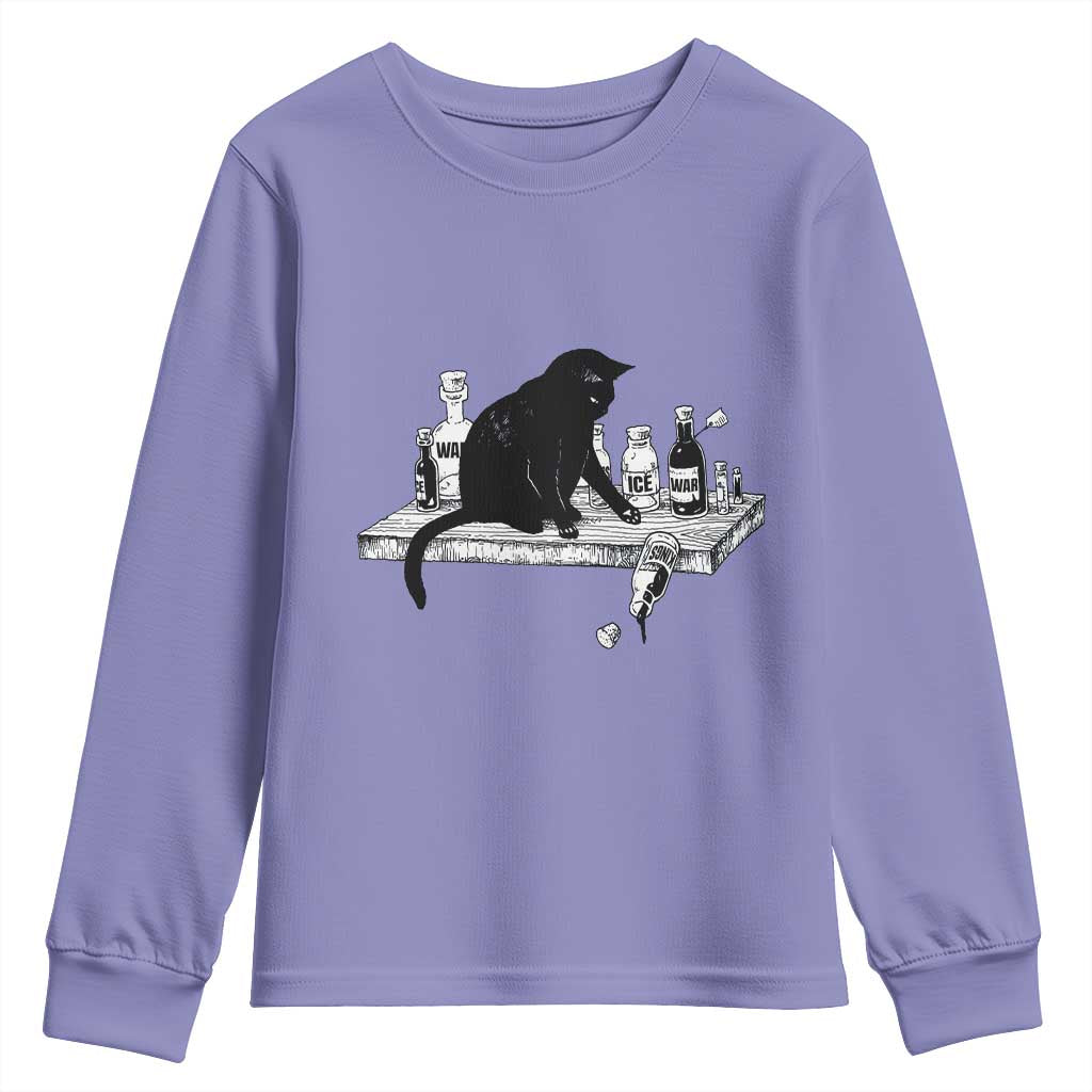 No Kings No Wars No Ice Cat Youth Sweatshirt Political Humor Gift TS12 Violet Print Your Wear