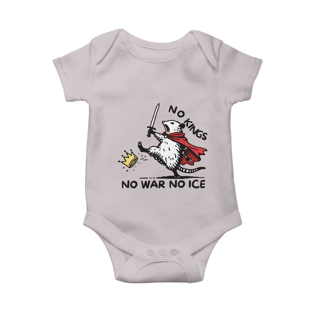 Funny Opossum Warrior Political Gift Baby Onesie No Kings No Wars No Ice TS12 Ice Gray Print Your Wear