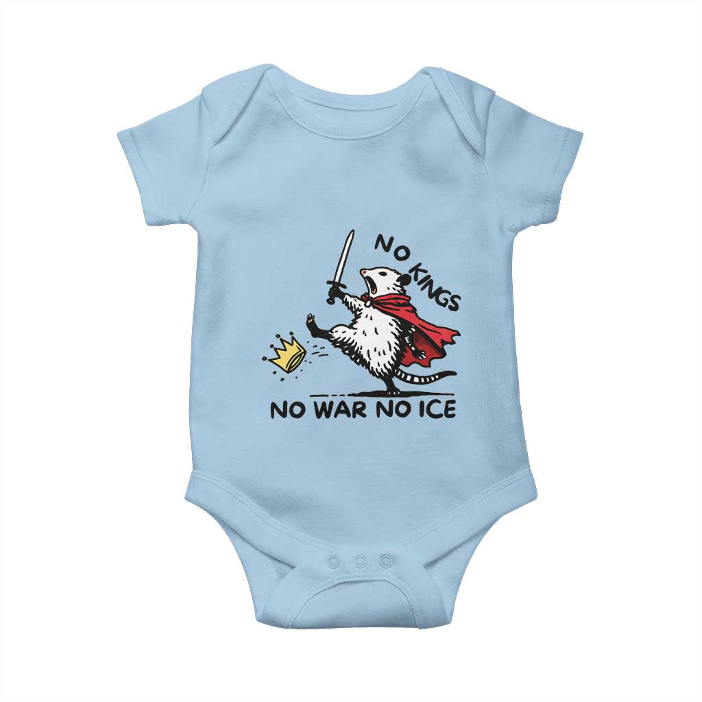 Funny Opossum Warrior Political Gift Baby Onesie No Kings No Wars No Ice TS12 Light Blue Print Your Wear