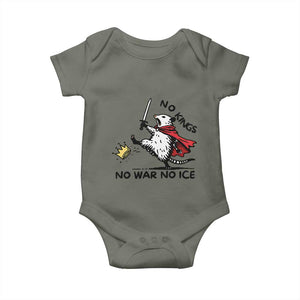 Funny Opossum Warrior Political Gift Baby Onesie No Kings No Wars No Ice TS12 Military Green Print Your Wear