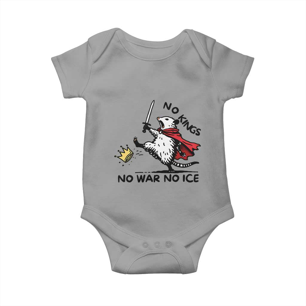 Funny Opossum Warrior Political Gift Baby Onesie No Kings No Wars No Ice TS12 Sport Gray Print Your Wear