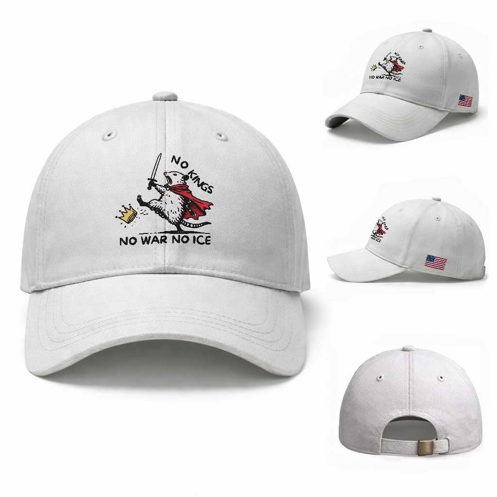 Funny Opossum Warrior Political Gift Baseball Cap No Kings No Wars No Ice TS12 Baseball Cap Universal Fit White Print Your Wear