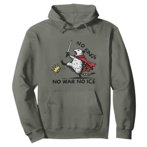 Funny Opossum Warrior Political Gift Hoodie No Kings No Wars No Ice TS12 Military Green Print Your Wear
