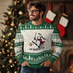 Funny Opossum Warrior Political Gift Ugly Christmas Sweater No Kings No Wars No Ice TS12 Beige Green Print Your Wear