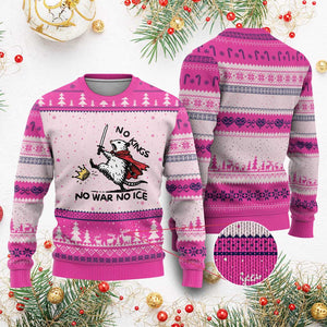 Funny Opossum Warrior Political Gift Ugly Christmas Sweater No Kings No Wars No Ice TS12 Hot Pink Print Your Wear