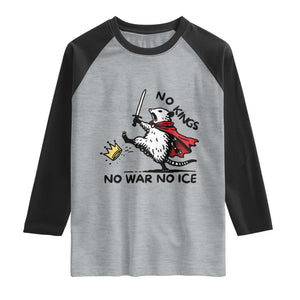 Funny Opossum Warrior Political Gift Raglan Shirt No Kings No Wars No Ice TS12 Heather Gray Black Print Your Wear