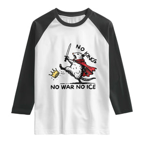 Funny Opossum Warrior Political Gift Raglan Shirt No Kings No Wars No Ice TS12 White Black Print Your Wear