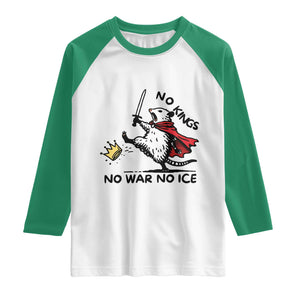 Funny Opossum Warrior Political Gift Raglan Shirt No Kings No Wars No Ice TS12 White Kelly Green Print Your Wear