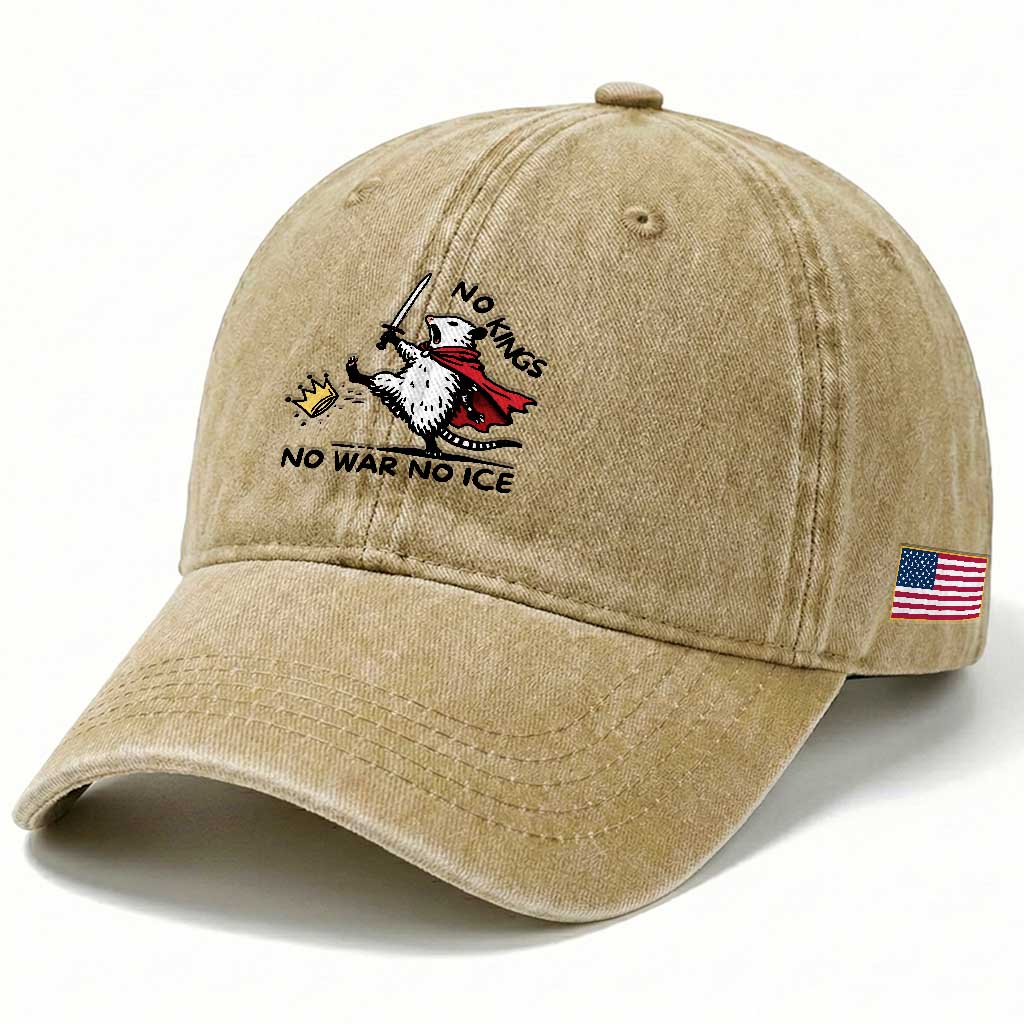 Funny Opossum Warrior Political Gift Washed Cotton Baseball Cap No Kings No Wars No Ice TS12 Print Your Wear